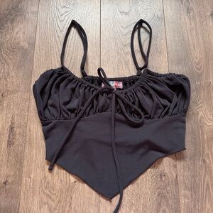 Black Ruched Crop Top with Spaghetti Straps